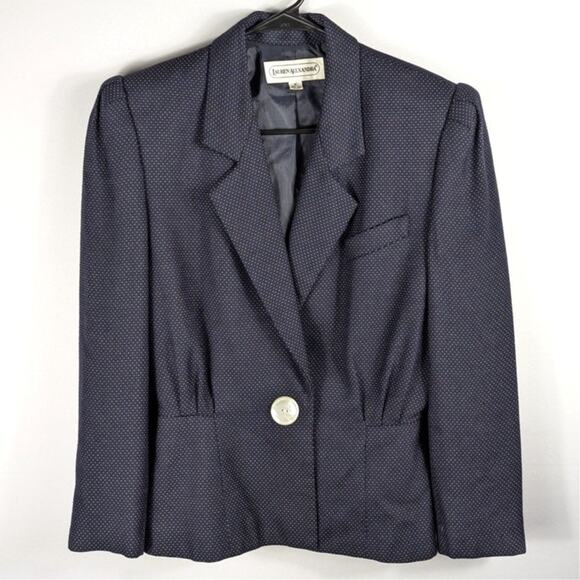 Lauren Alexandra Women’s 8 Navy Polka Dot Rayon Blazer Skirt Suit Set Hong Kong - Picture 2 of 10